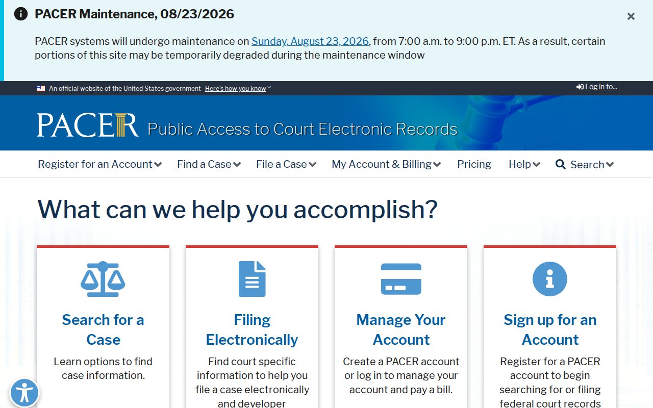 PACER federal case search route for Greene County matters