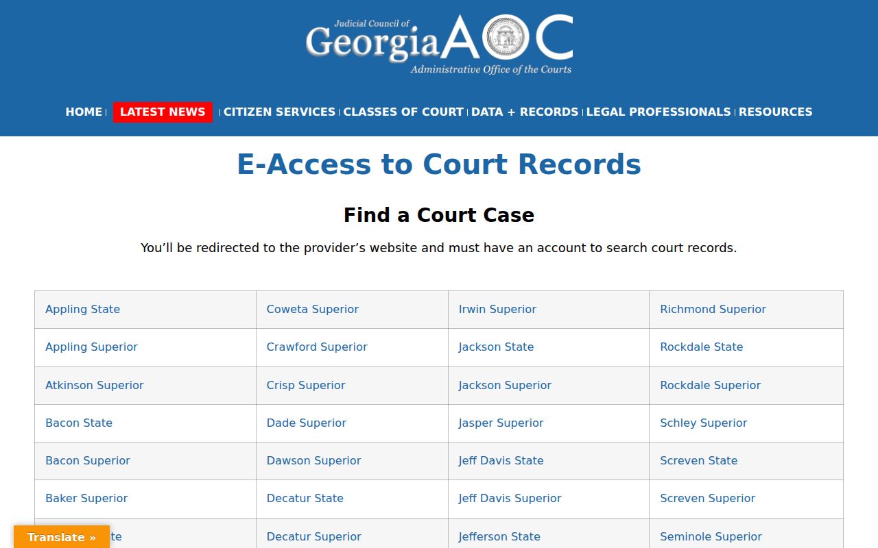Greene County case search route in Georgia E-Access