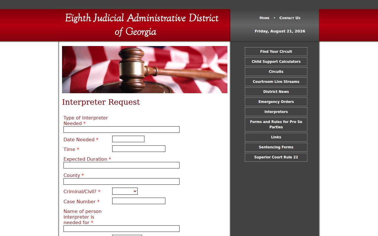 Greene County civil court docket Ocmulgee interpreter request fields