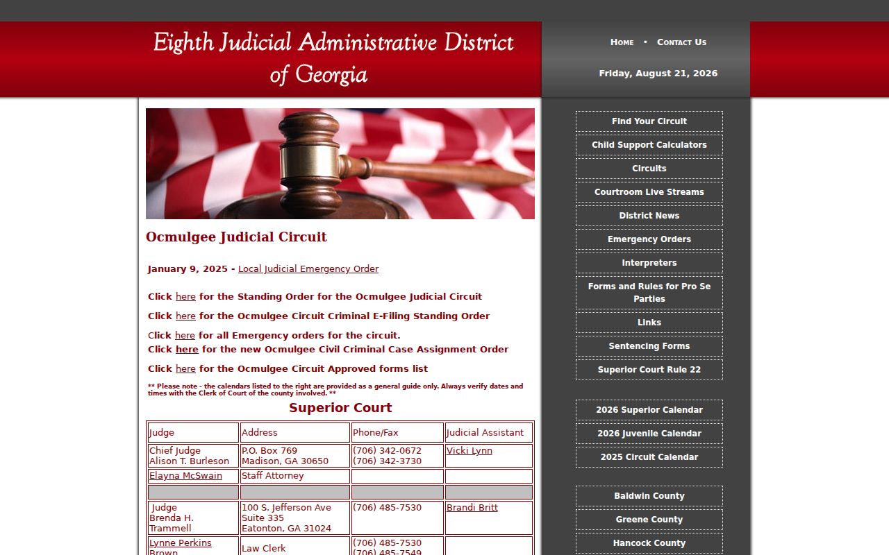 Greene County court calendar links on the Ocmulgee Circuit page