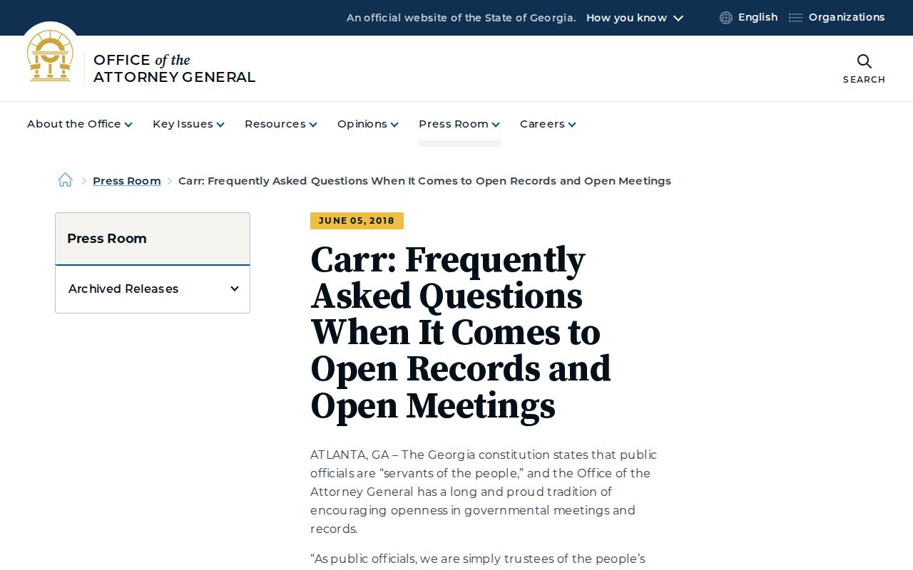Georgia Attorney General guidance for Greene County court records