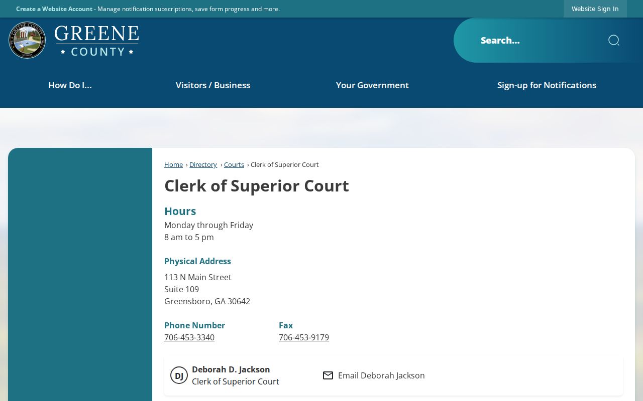 Deborah D. Jackson Greene County Superior Court docket clerk profile