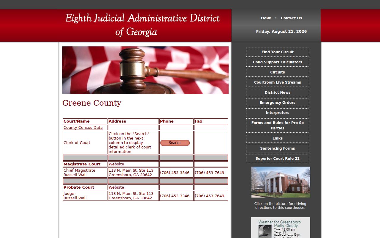 Greene County court docket routing on the Ocmulgee Judicial Circuit website