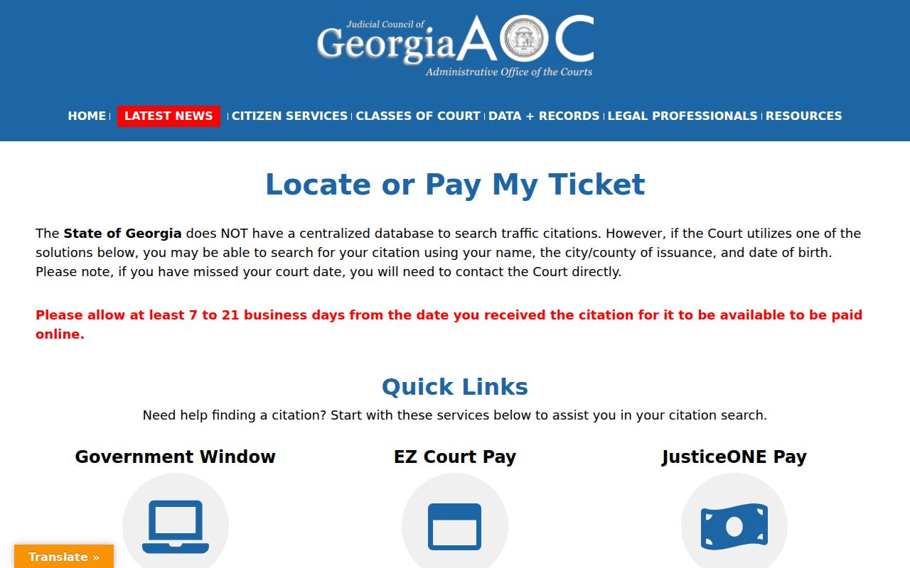 Georgia Courts locate or pay ticket guidance